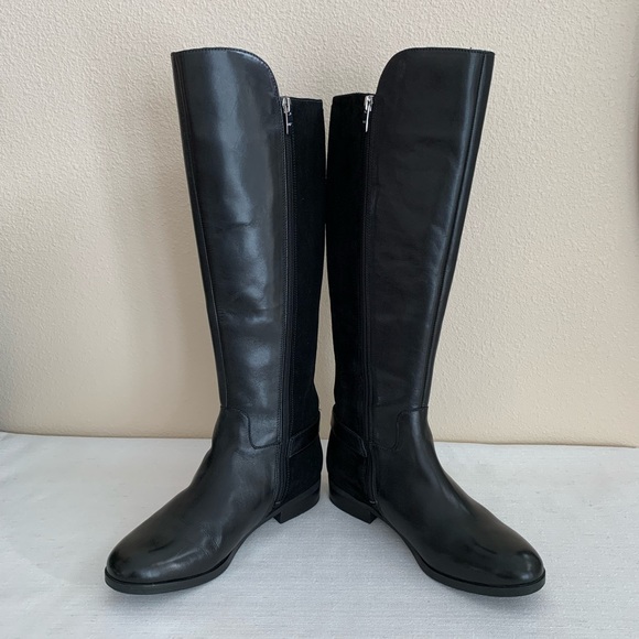NWOT MARC FISHER Black Leather/Suede Dual Buckle Knee High Boots Woman’s 8W - Picture 10 of 16
